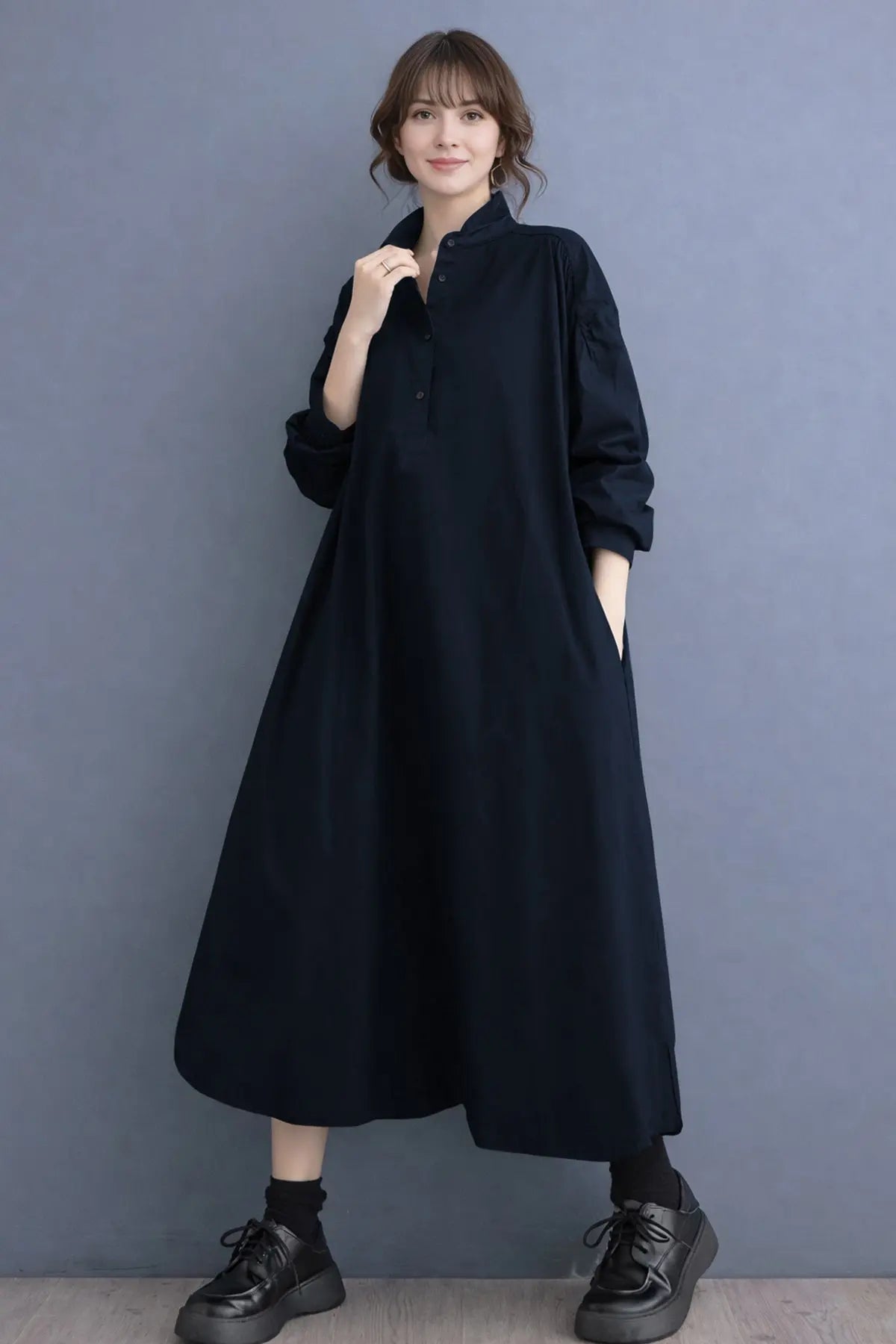Navy Cotton Cambric Midi Dress SNEHA B