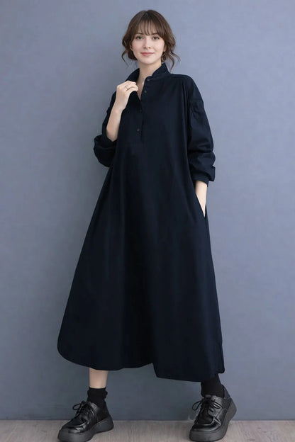 Navy Cotton Cambric Midi Dress SNEHA B