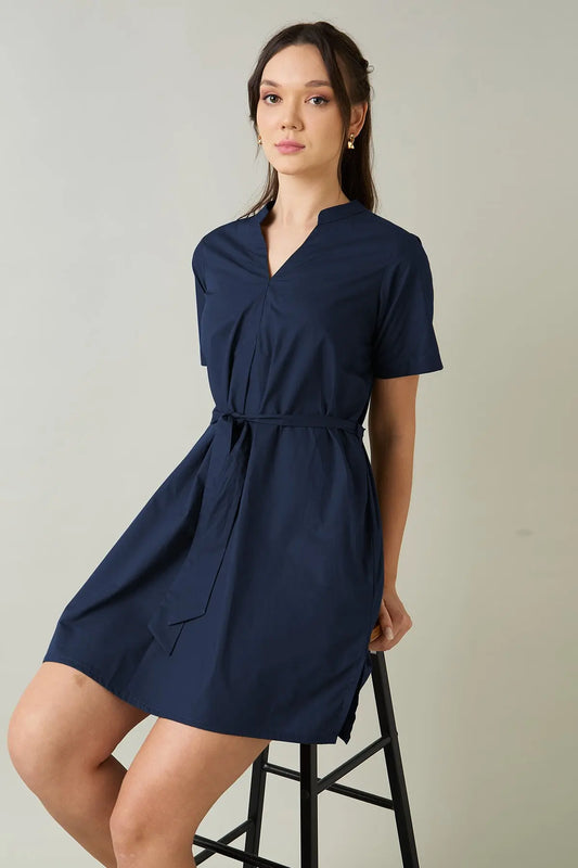 Shop Navy Cotton Mini Dress & Belt by SNEHA B