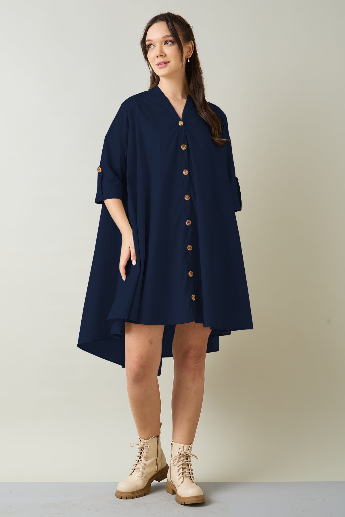 Navy Cotton Oversized Dress