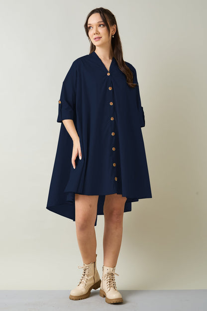 Navy Cotton Oversized Dress