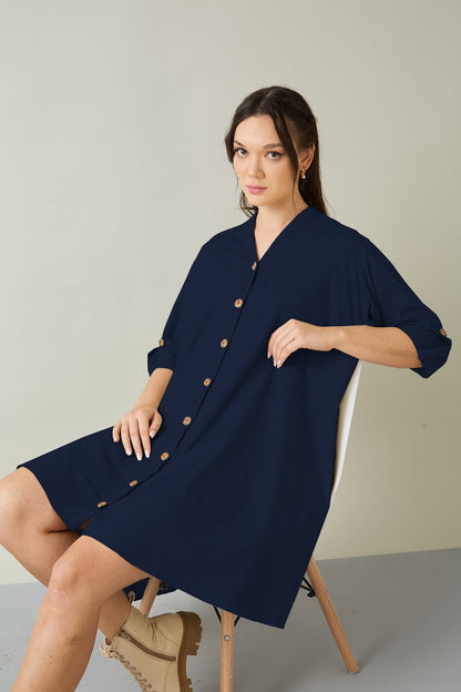 Navy Cotton Oversized Dress