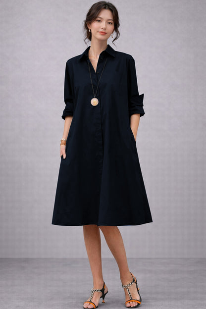Shop Navy Knee Length Shirt Dress for women by SNEHA B