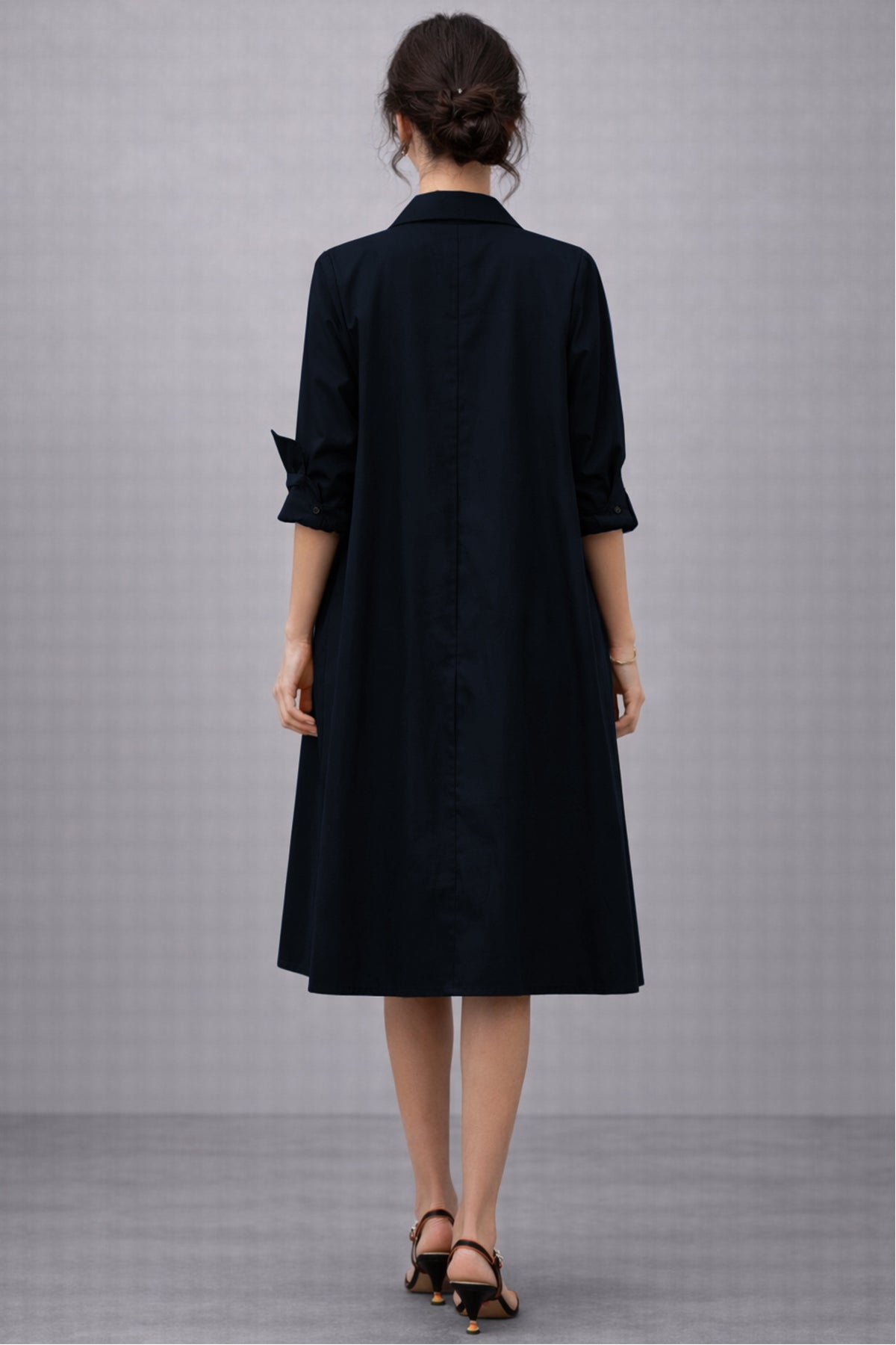 Navy Knee Length Shirt Dress