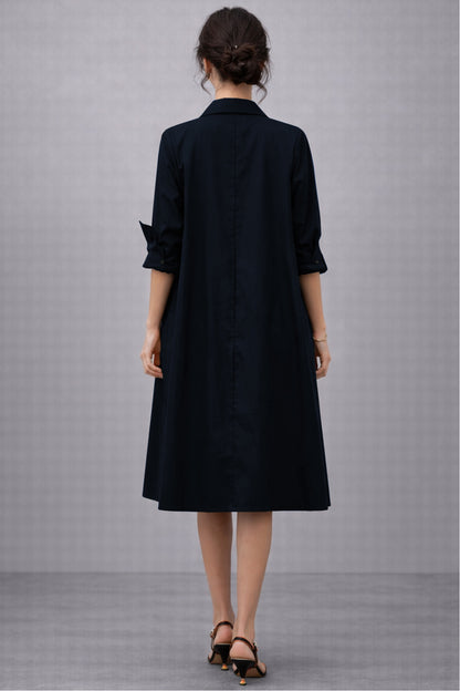 Navy Knee Length Shirt Dress