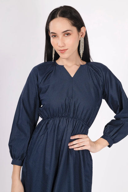 Navy Polka Dot Midi Slit Dress SNEHA B