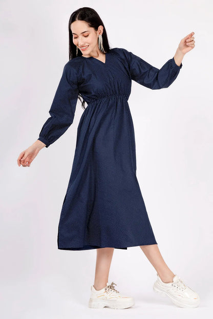 Navy Polka Dot Midi Slit Dress SNEHA B