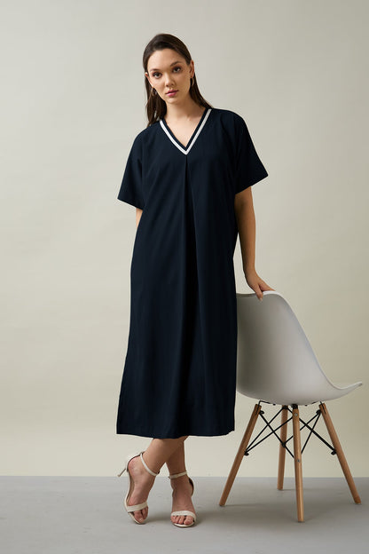 Buy Navy Relaxed Fit Midi Dress by SNEHA B