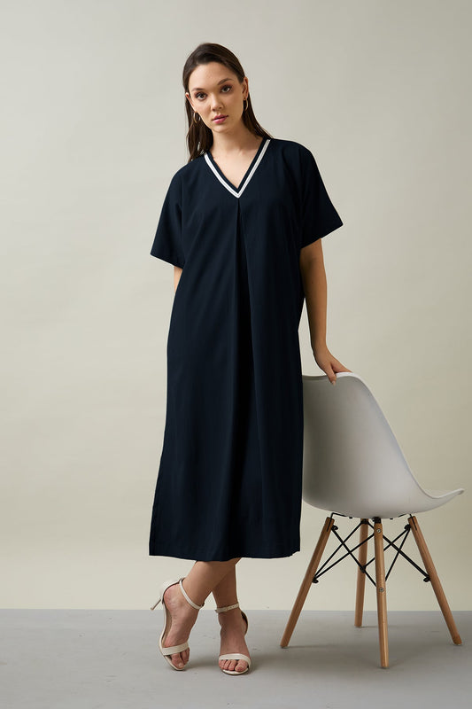Buy Navy Relaxed Fit Midi Dress by SNEHA B