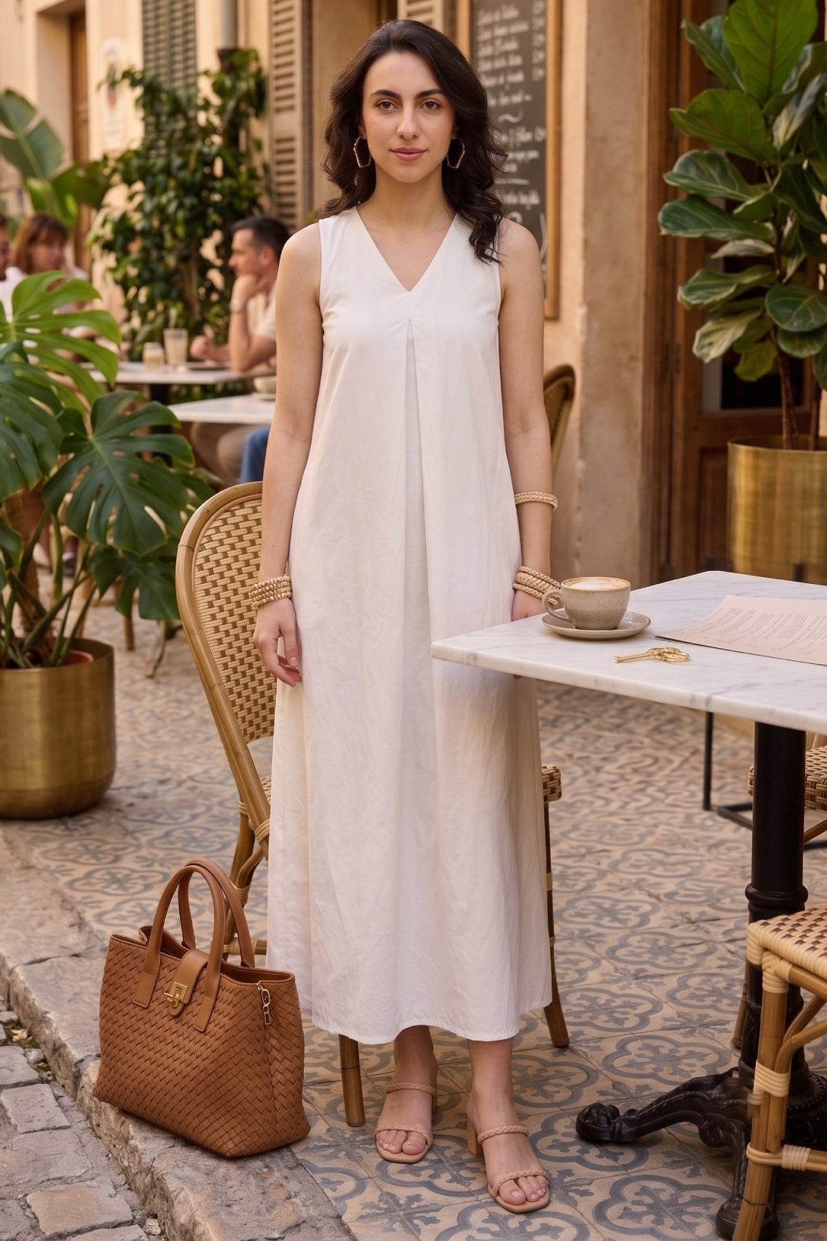 White Box Pleated Cotton Dress
