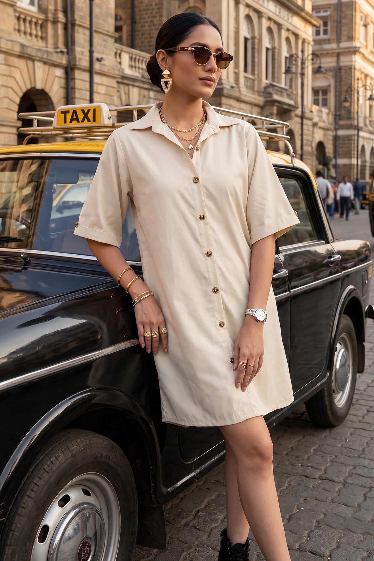Off-White Bamboo Cotton Shirt Dress