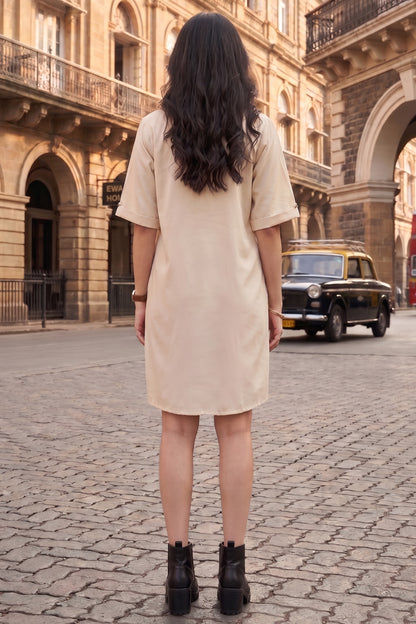Off-White Bamboo Cotton Shirt Dress