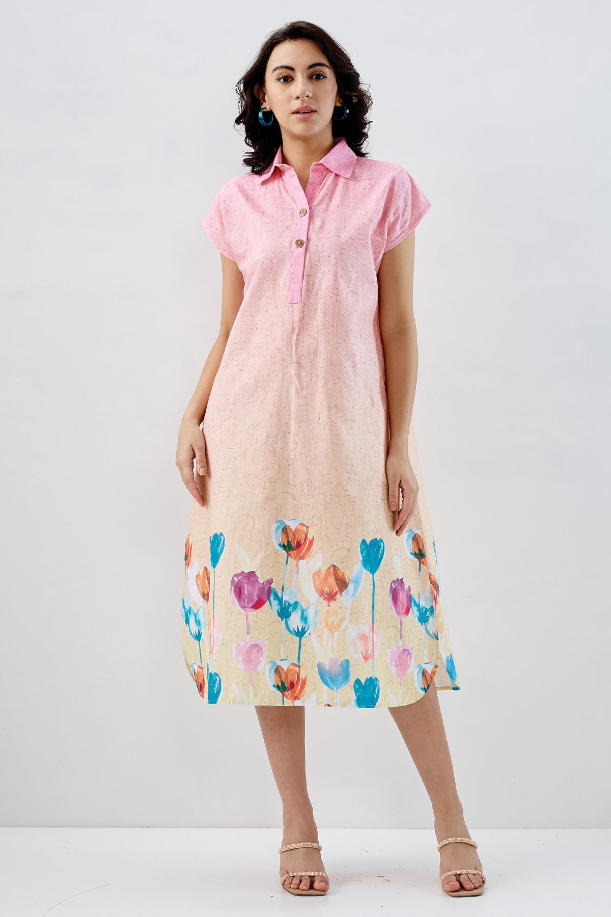 Ombre Tulip Print Cotton Dress