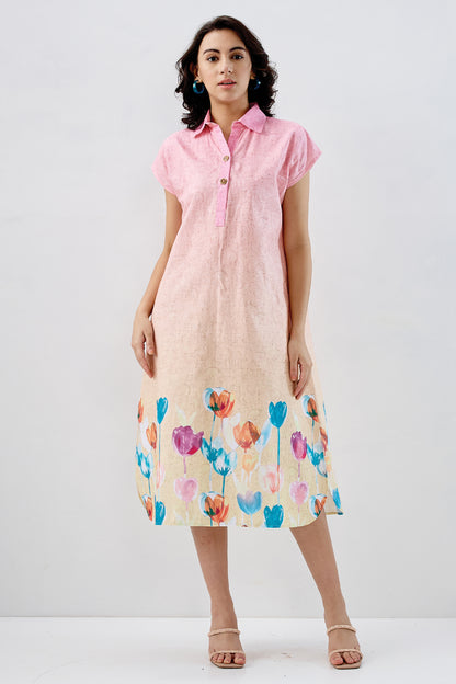 Ombre Tulip Print Cotton Dress