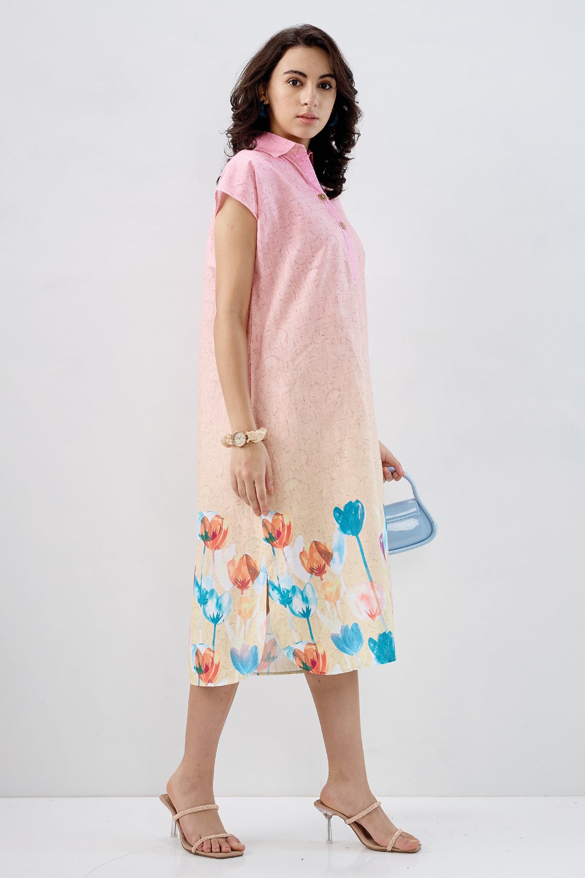 Ombre Tulip Print Cotton Dress