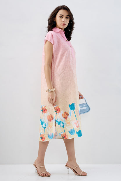 Ombre Tulip Print Cotton Dress