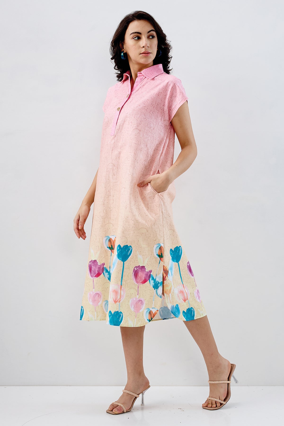 Ombre Tulip Print Cotton Dress