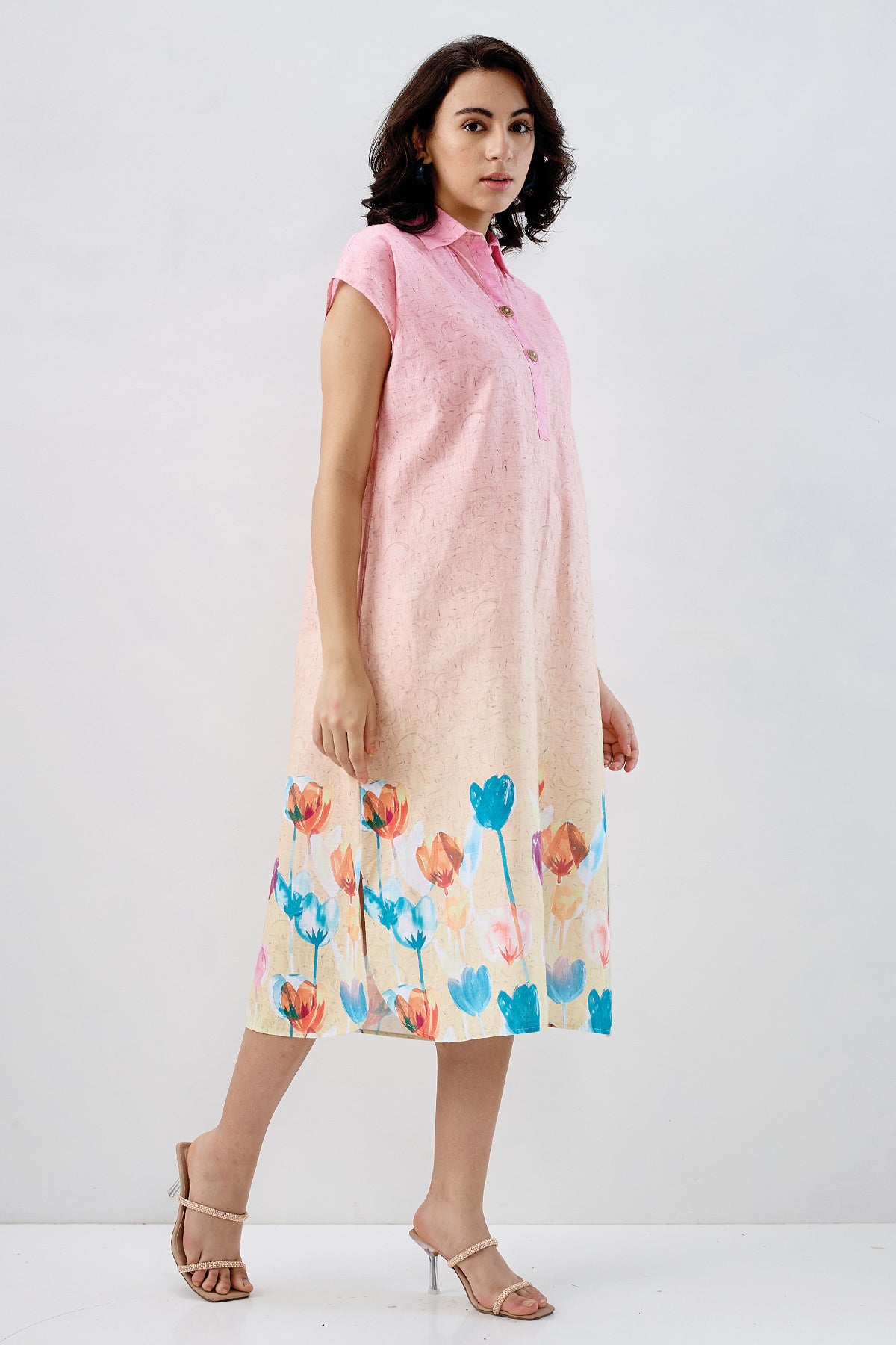 Ombre Tulip Print Cotton Dress