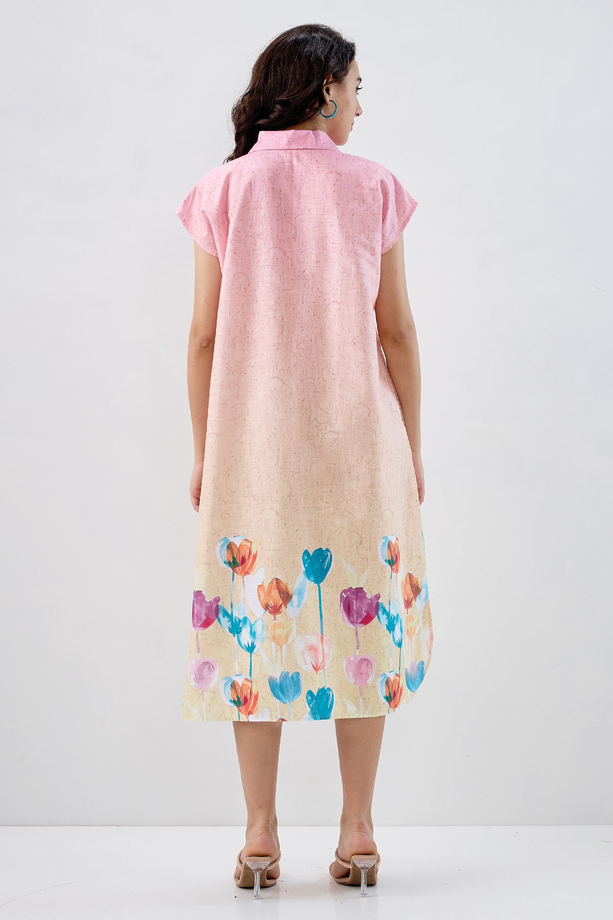 Ombre Tulip Print Cotton Dress