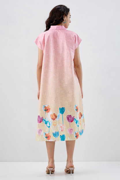 Ombre Tulip Print Cotton Dress