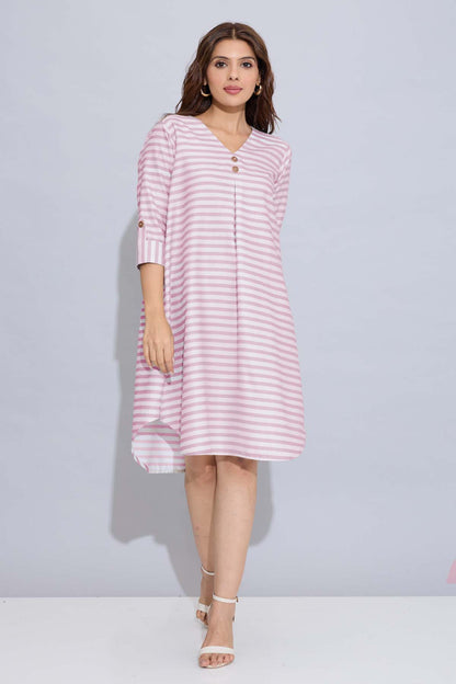Onion Stripe Box Pleated Dress