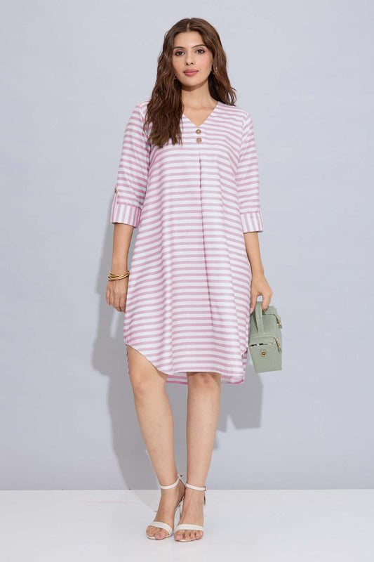 Buy Onion Stripe Box Pleated Dress by SNEHA B