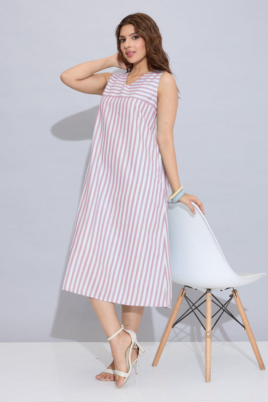 Buy Onion Stripes Sleeveless Dress by SNEHA B