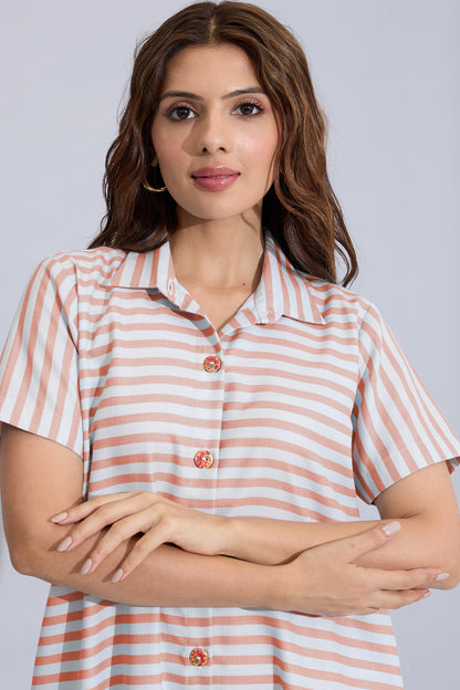 Orange Pure Cotton Shirt Dress