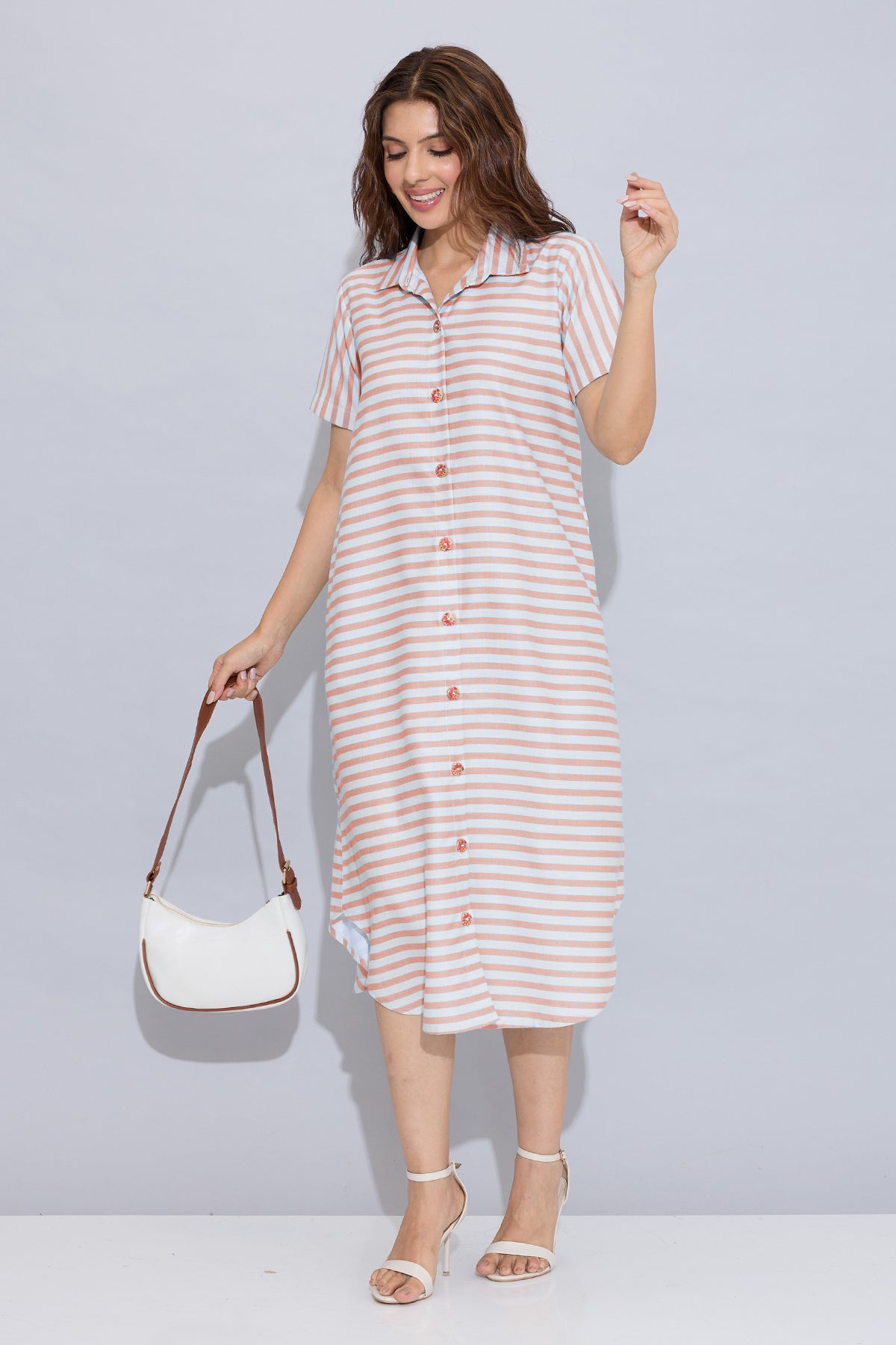 Orange Pure Cotton Shirt Dress