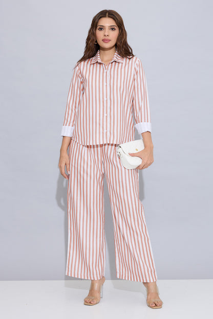 Orange Pure Cotton Stripe Shirt