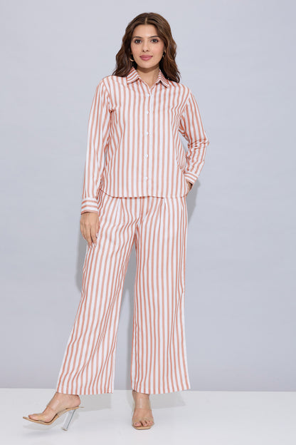 Orange Pure Cotton Stripe Shirt