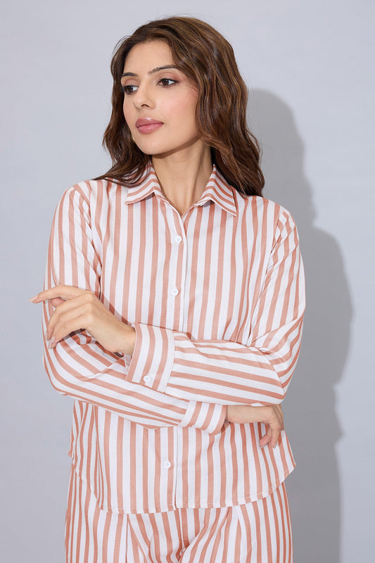 Buy Orange Pure Cotton Stripe Shirt by SNEHA B