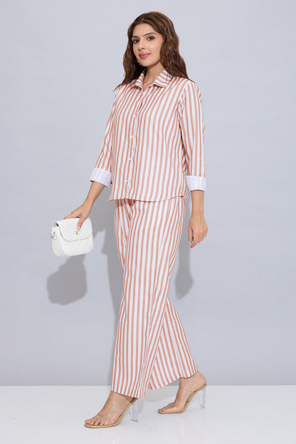 Orange Pure Cotton Stripe Shirt