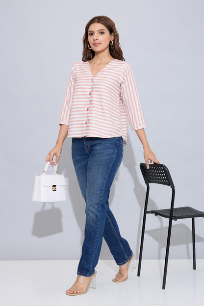 Orange Stripe Button Cotton Top