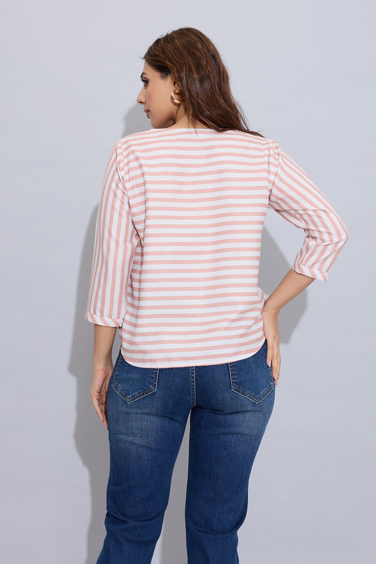 Orange Stripe Button Cotton Top