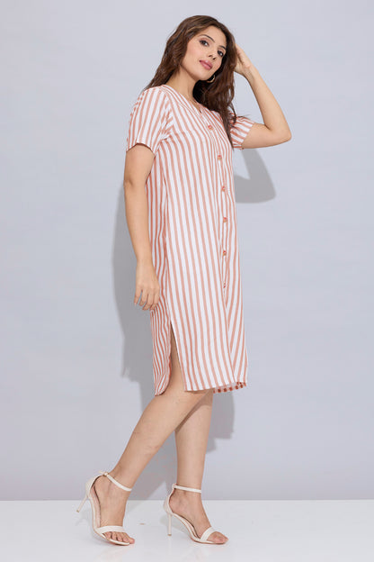 Orange Stripe Button Down Dress