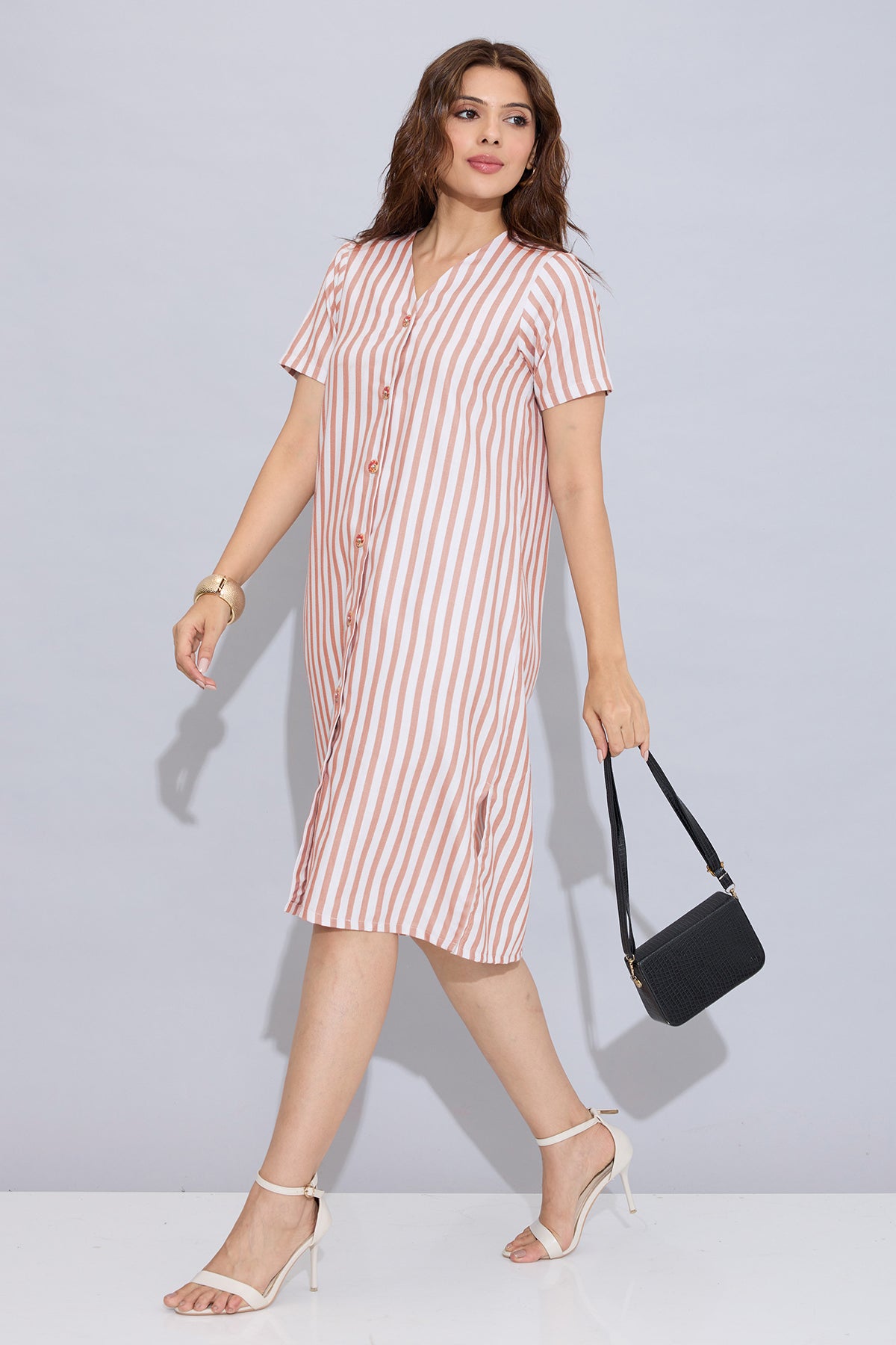 Orange Stripe Button Down Dress