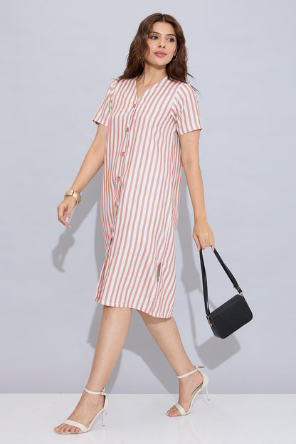 Orange Stripe Button Down Dress