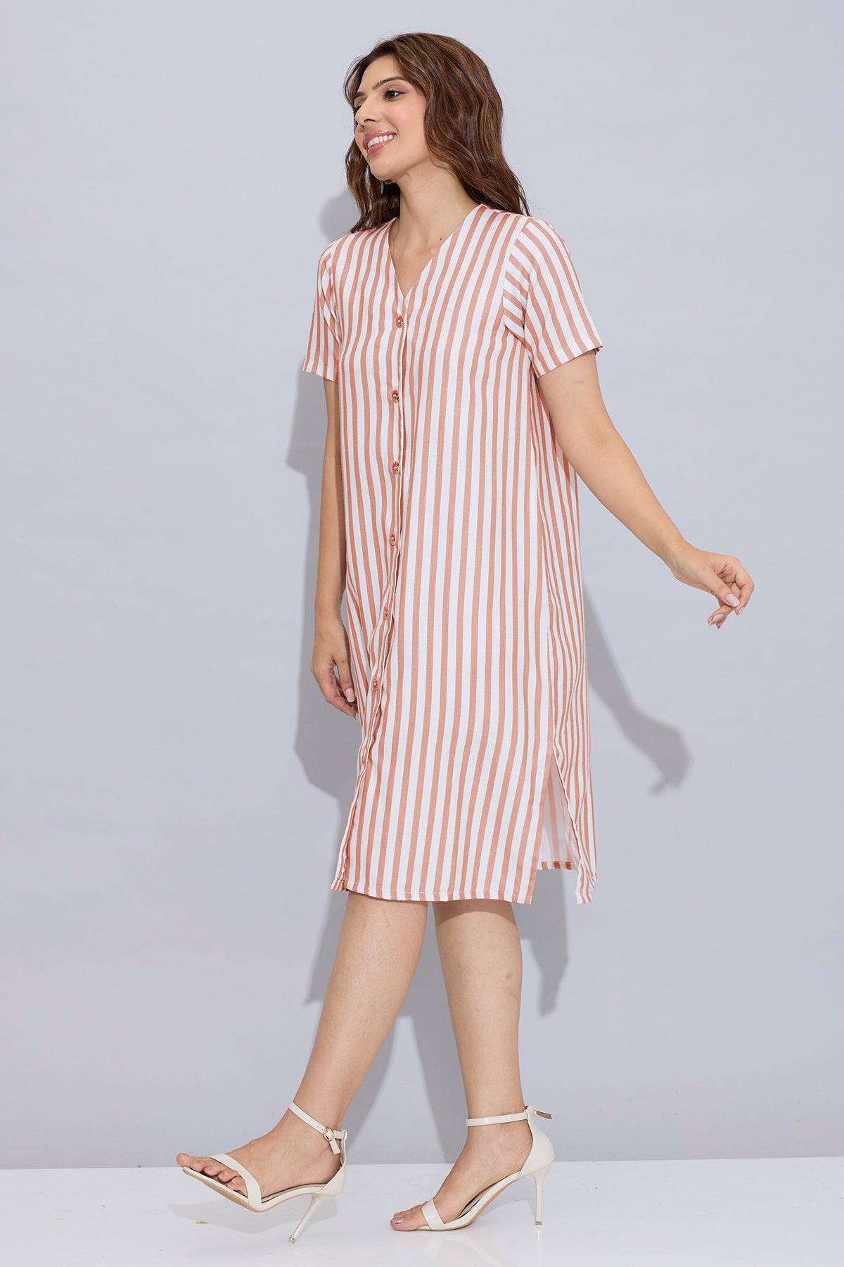 Orange Stripe Button Down Dress