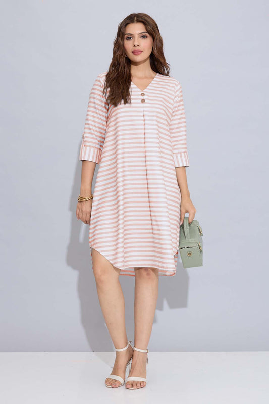 Buy Orange Stripes Box Pleat Dress by SNEHA B
