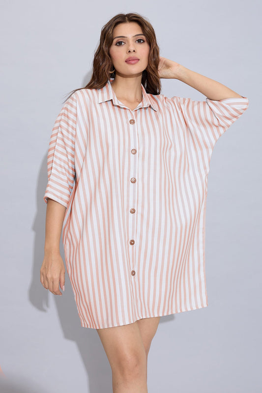 Buy Orange Stripes Oversized Dress by SNEHA B