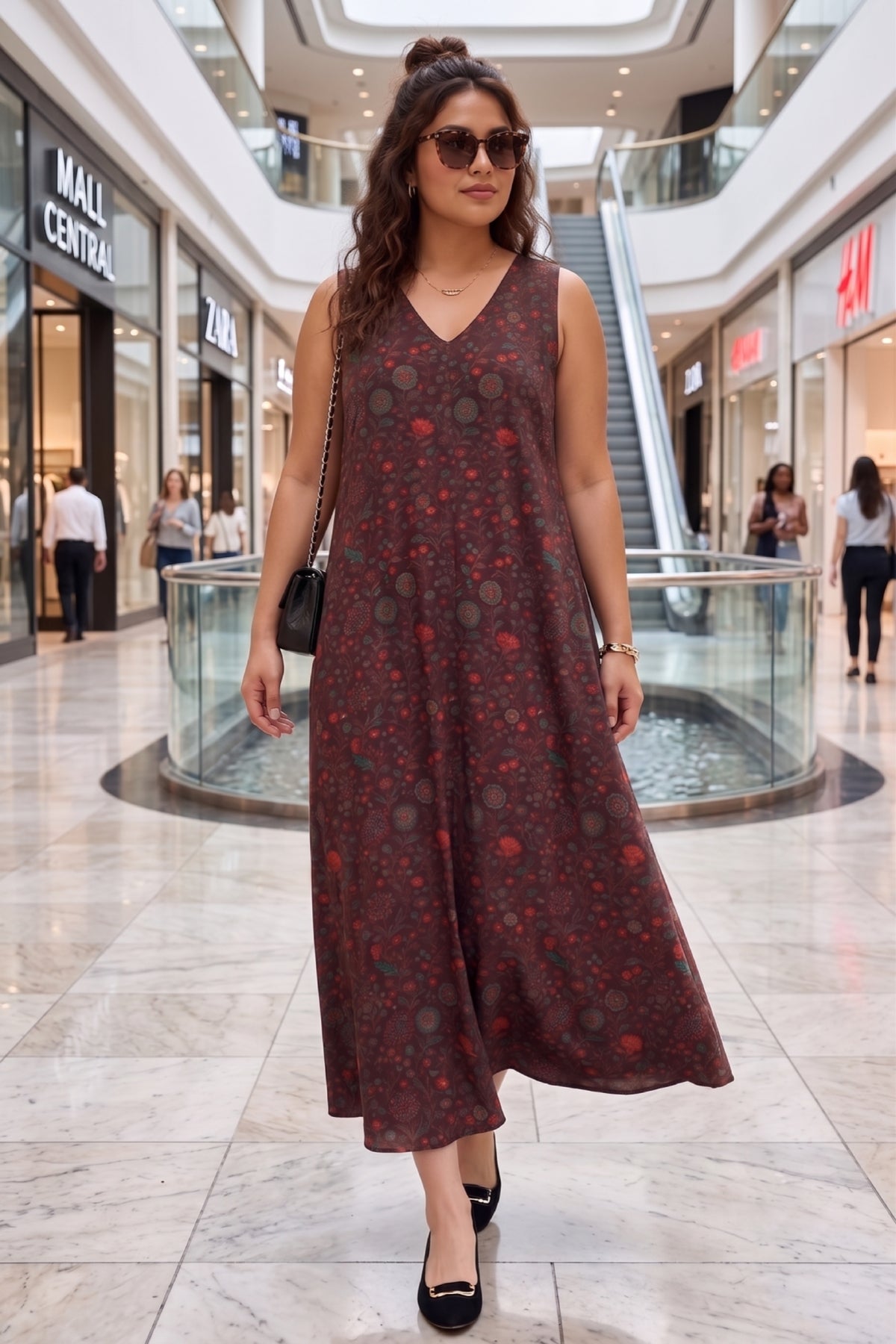 Paisley Print A-Line Maxi Dress