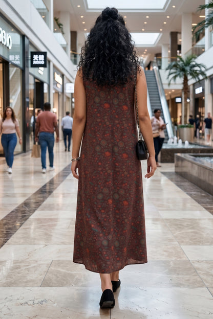 Paisley Print A-Line Maxi Dress