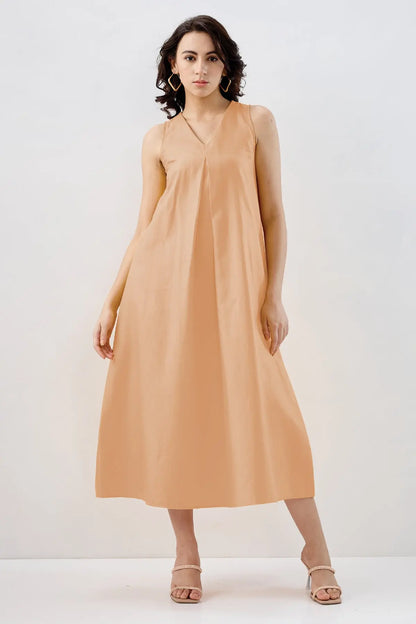 Peach Box Pleated Cotton Dress SNEHA B