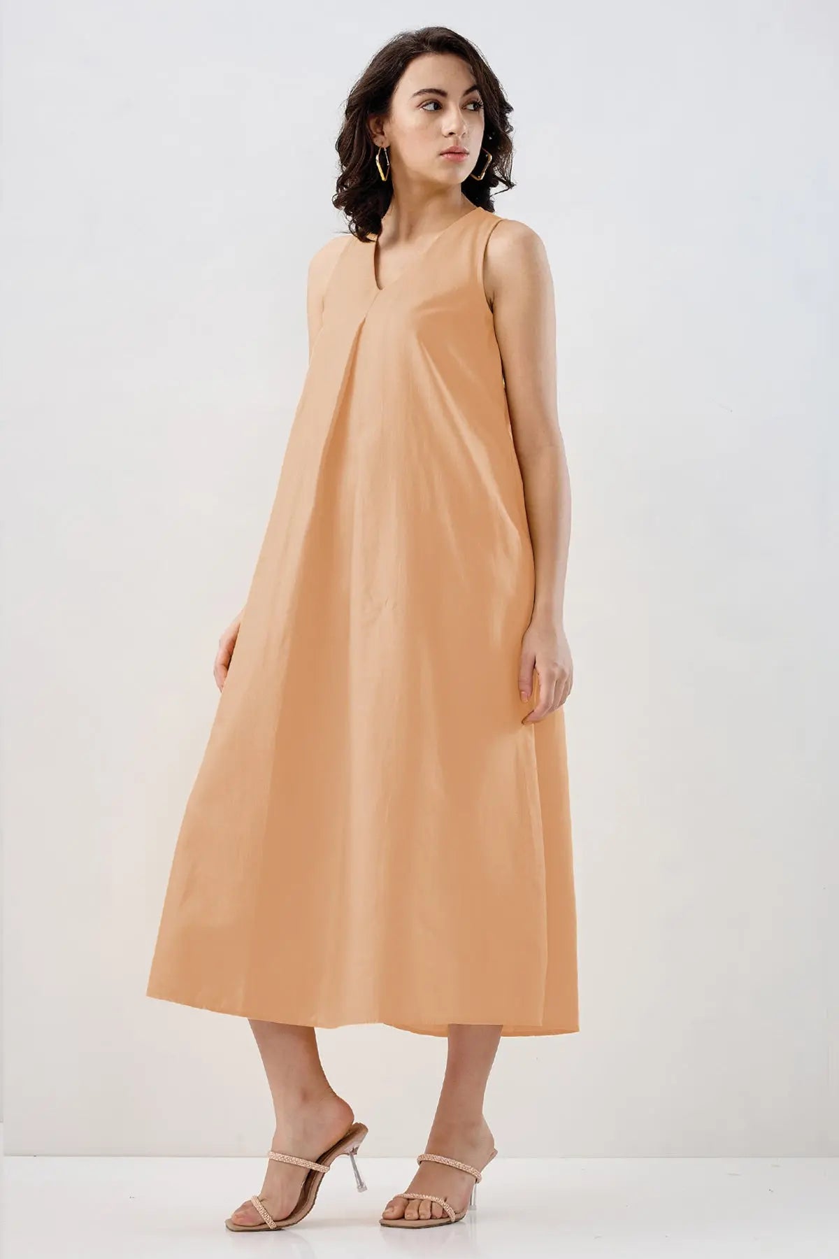 Peach Box Pleated Cotton Dress SNEHA B