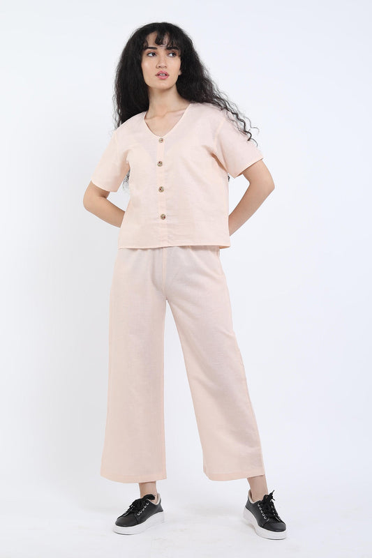 Peach Cotton Linen Ankle Pant