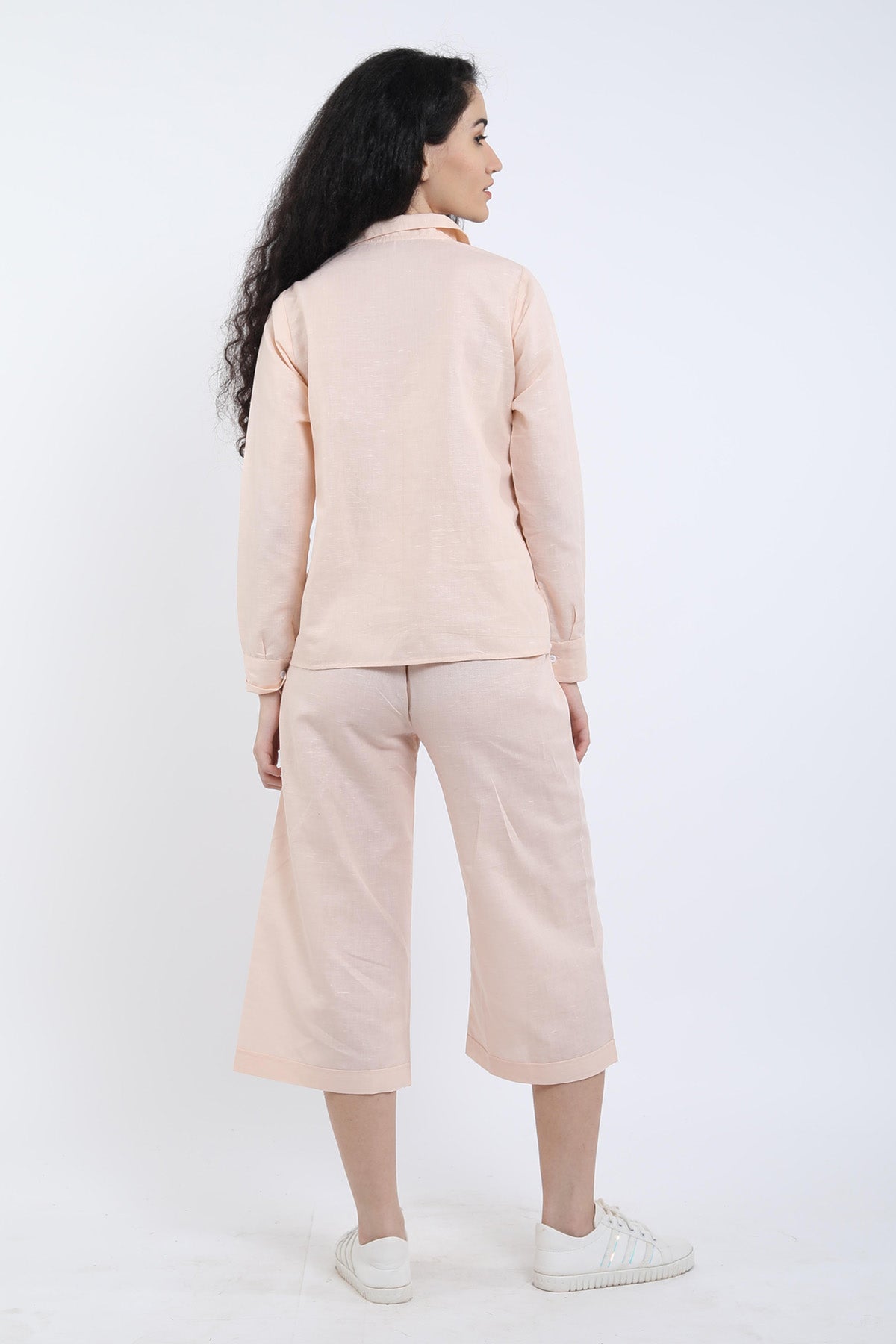 Peach Cotton Linen Collar Shirt
