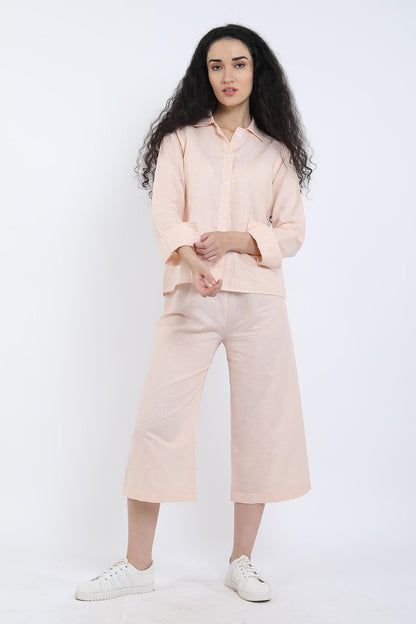 Peach Cotton Linen Collar Shirt