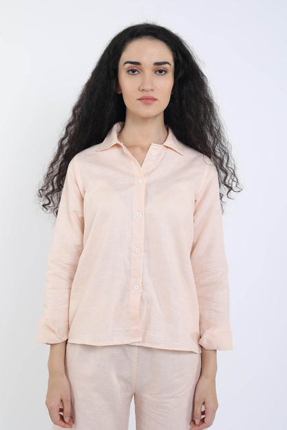 Peach Cotton Linen Collar Shirt