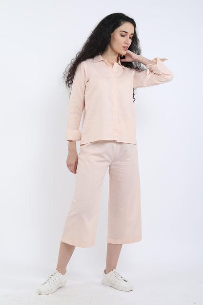 Peach Cotton Linen Collar Shirt